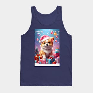 Cute Corgi with Santa Hat and Christmas Gifts Tank Top